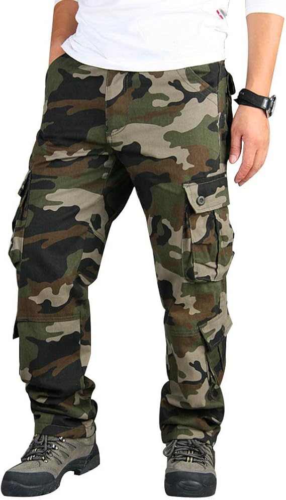 Mens Relaxed-Fit Cargo Pants Multi Pocket Military Camo Combat Work Pants