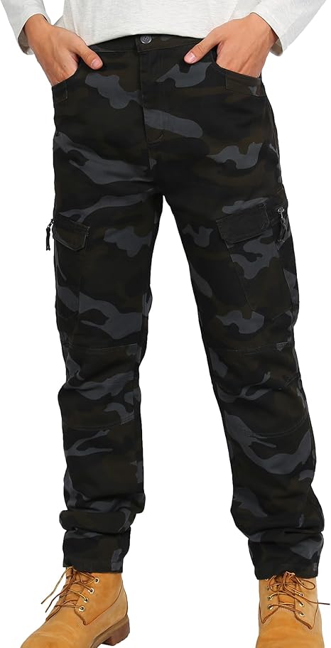 Mens Relaxed-Fit Cargo Pants Multi Pocket Military Camo Combat Work Pants