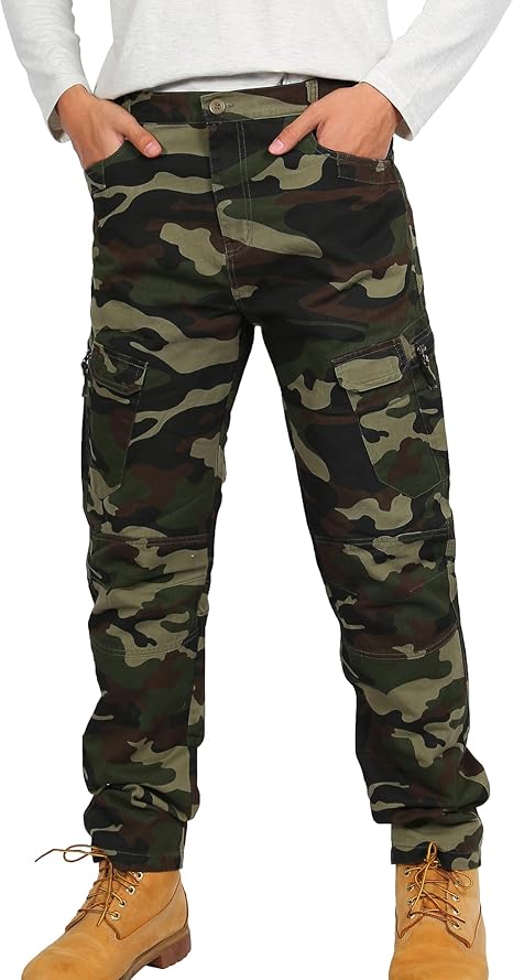 Mens Relaxed-Fit Cargo Pants Multi Pocket Military Camo Combat Work Pants