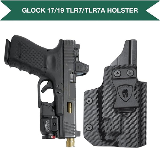 Glock 19 TLR7/TLR7A Holster IWB Kydex Holster Optic Cut Fit: Glock 17 19 19X 44 45 Gen 3-5 & Glock 23 32 Gen 3-4 TLR-7/TLR-7A, Inside Waistband Conceal Carry, Adj. Cant & Retention, Right Hand