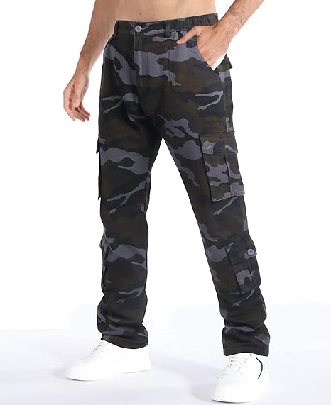 Mens Relaxed-Fit Cargo Pants Multi Pocket Military Camo Combat Work Pants