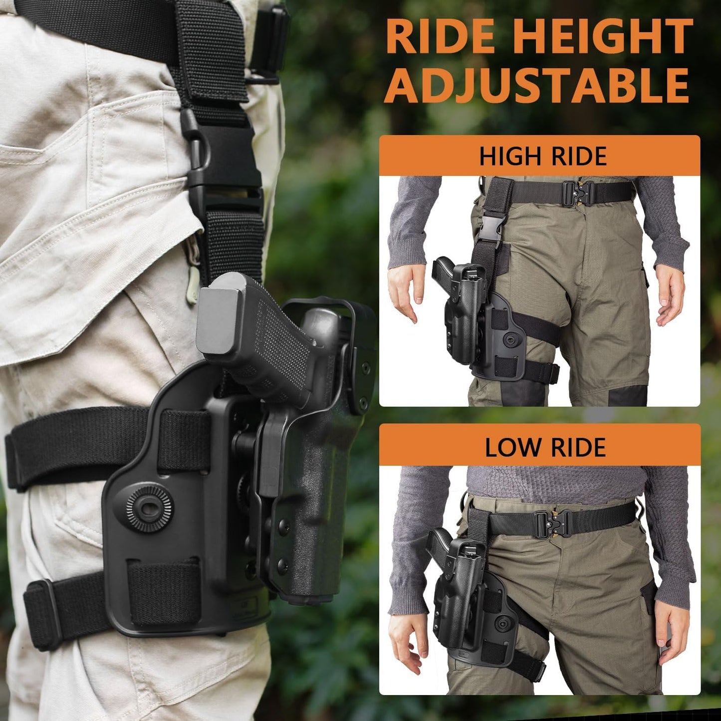 Level II G17 Duty Drop Leg Holster for Glock 17/19/(Gen1-5)，Glock 22/23/31/32(Gen1-4), Glock 19x/G44/G45,Kydex Drop Leg Platform Holster, Law Enforcement Duty Holster,Right Hand