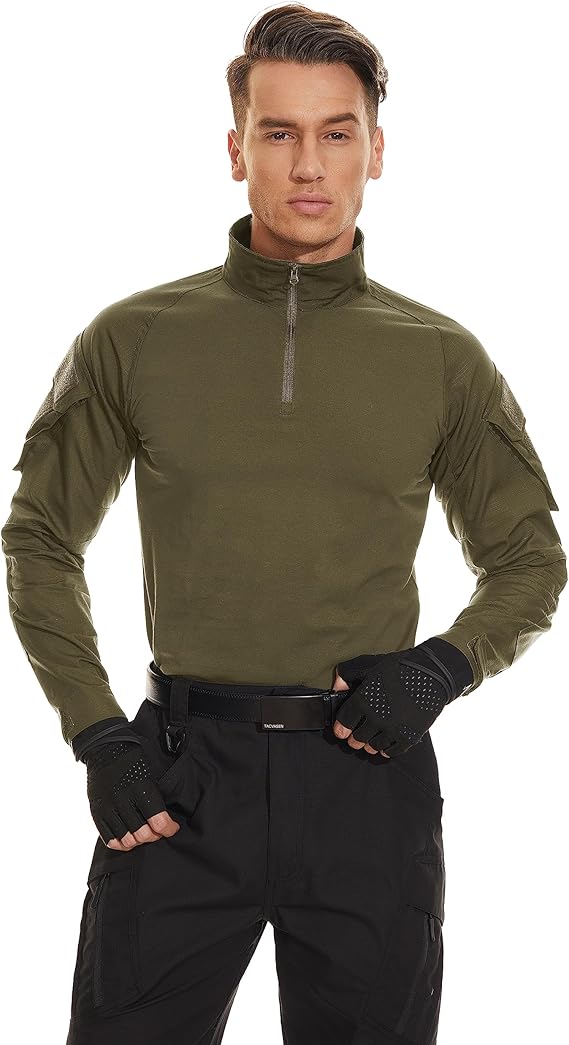 Shirt 1/4 Zip with PoMen's Tactical Shirt Long Sleeve Combatckets Military Army Paintball Airsoft Breathable