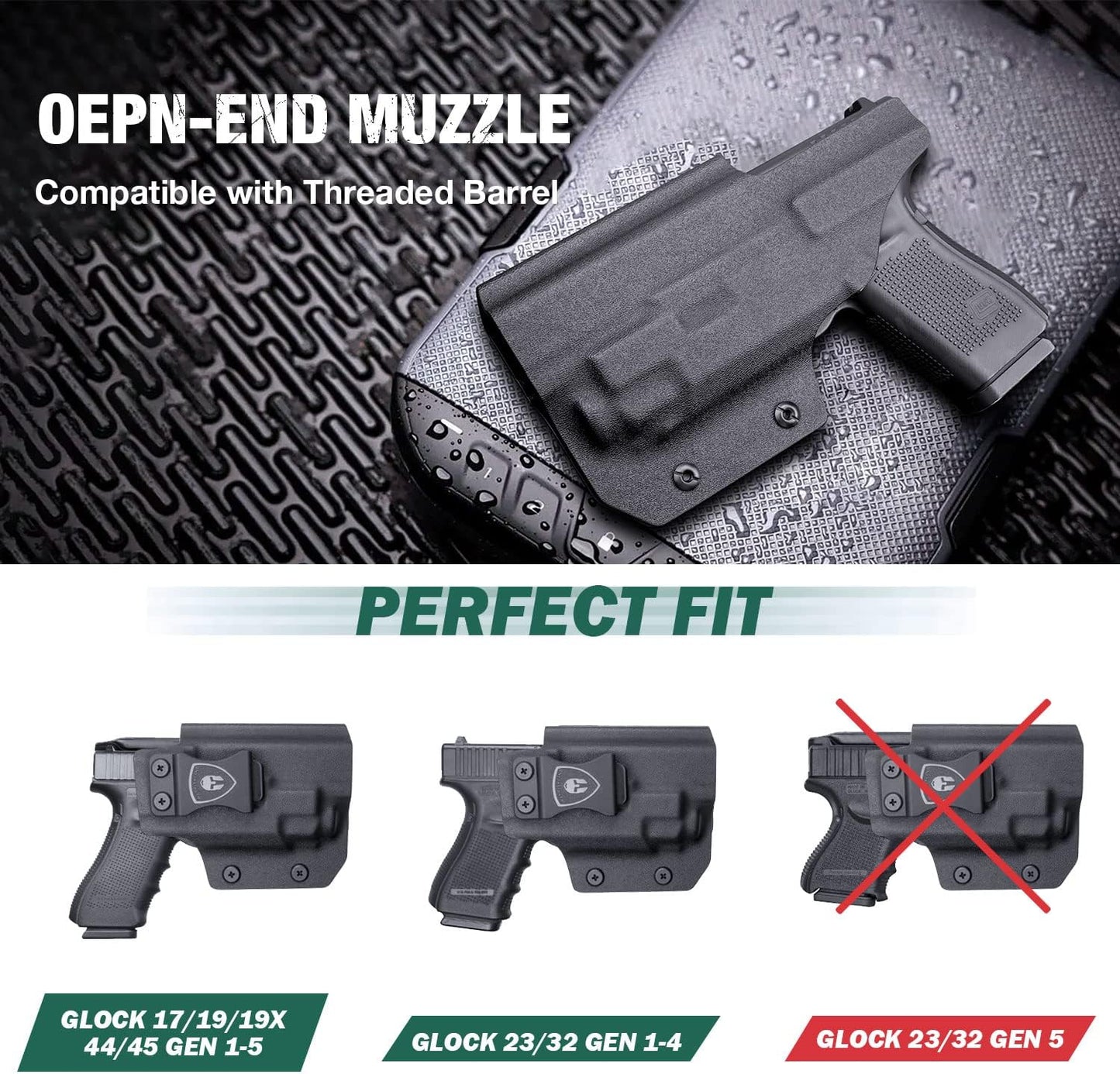 Glock 19 TLR7/TLR7A Holster IWB Kydex Holster Optic Cut Fit: Glock 17 19 19X 44 45 Gen 3-5 & Glock 23 32 Gen 3-4 TLR-7/TLR-7A, Inside Waistband Conceal Carry, Adj. Cant & Retention, Right Hand