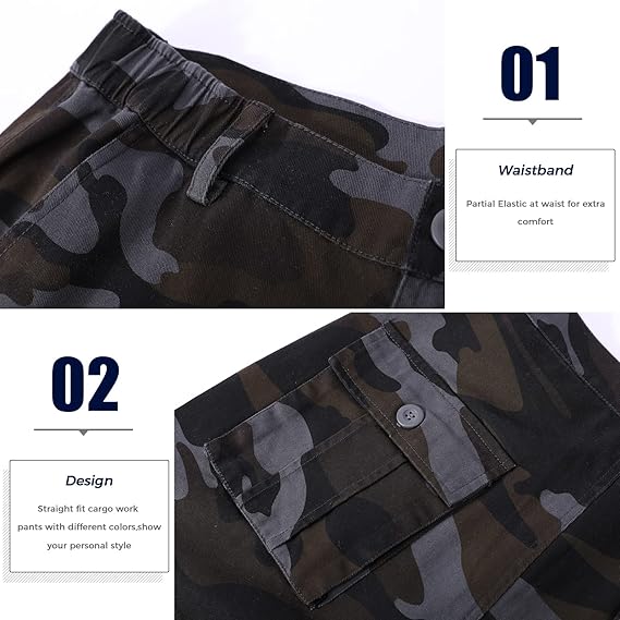 Mens Relaxed-Fit Cargo Pants Multi Pocket Military Camo Combat Work Pants