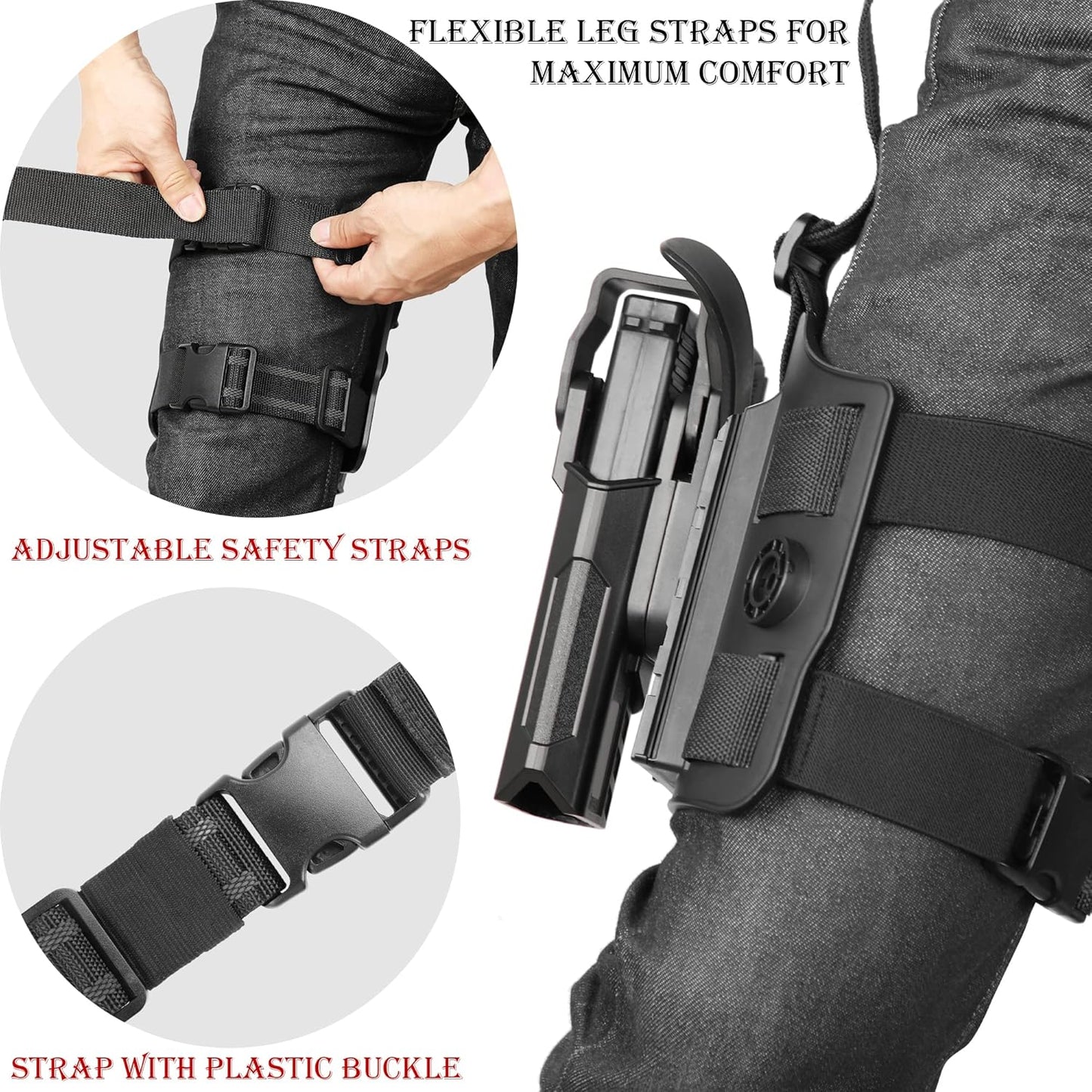 Drop Leg Holster for G17 G19, Tactical Thigh Gun Holsters for Glock 17 19 19X 31 32 44 45 Gen 1-5, for Glock 22 23 Gen 1-4, Level Ⅲ Adjustable Pistol Holster with Non-Slip Strap/Fast Release Buckle