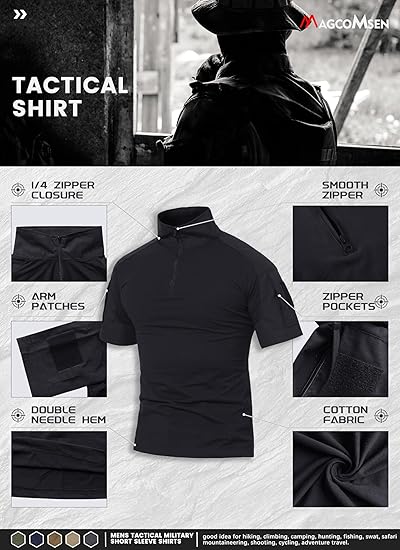 Men's Tactical Military Shirts 1/4 Zip Short Sleeve Slim Fit Camo Shirt