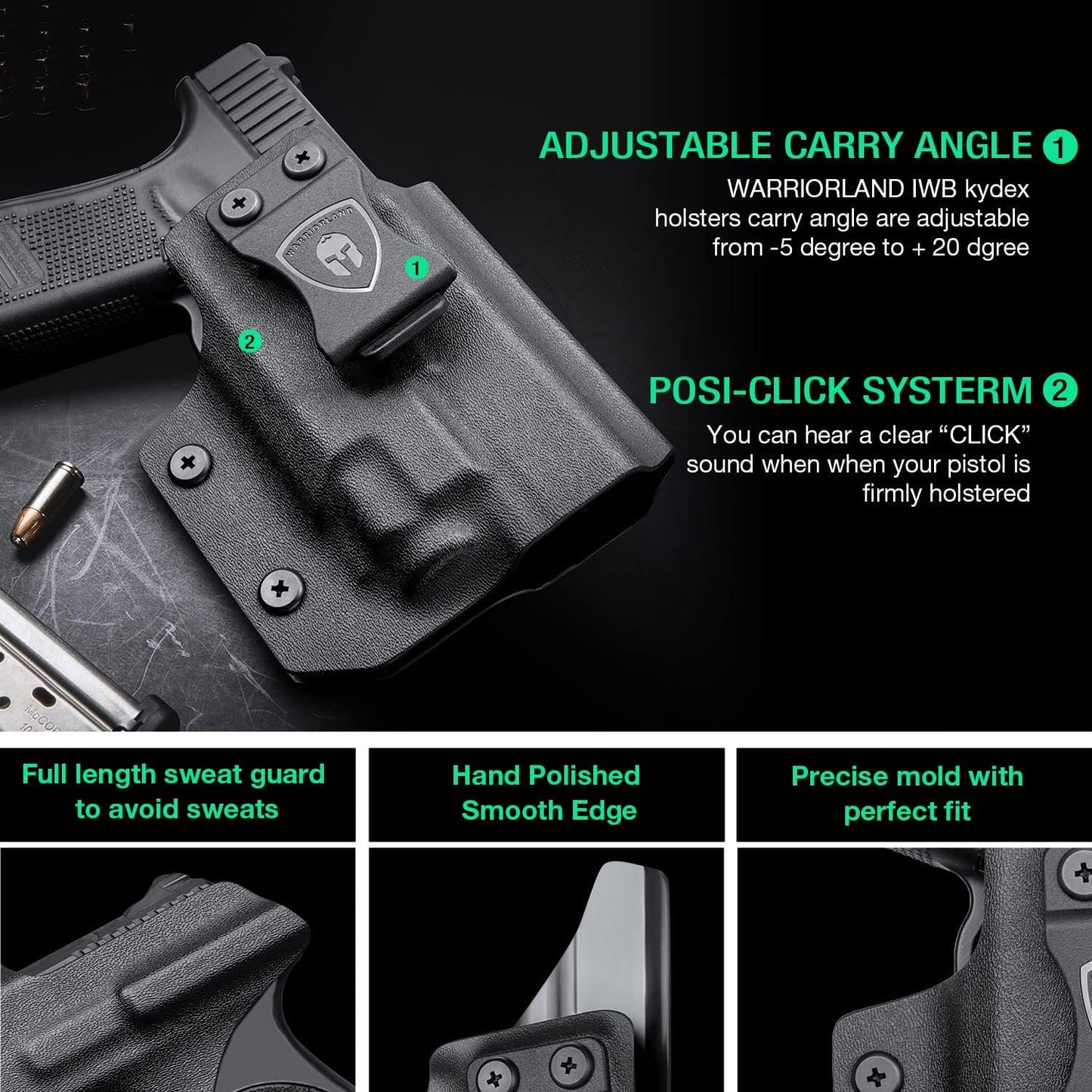 Glock 19 TLR7/TLR7A Holster IWB Kydex Holster Optic Cut Fit: Glock 17 19 19X 44 45 Gen 3-5 & Glock 23 32 Gen 3-4 TLR-7/TLR-7A, Inside Waistband Conceal Carry, Adj. Cant & Retention, Right Hand