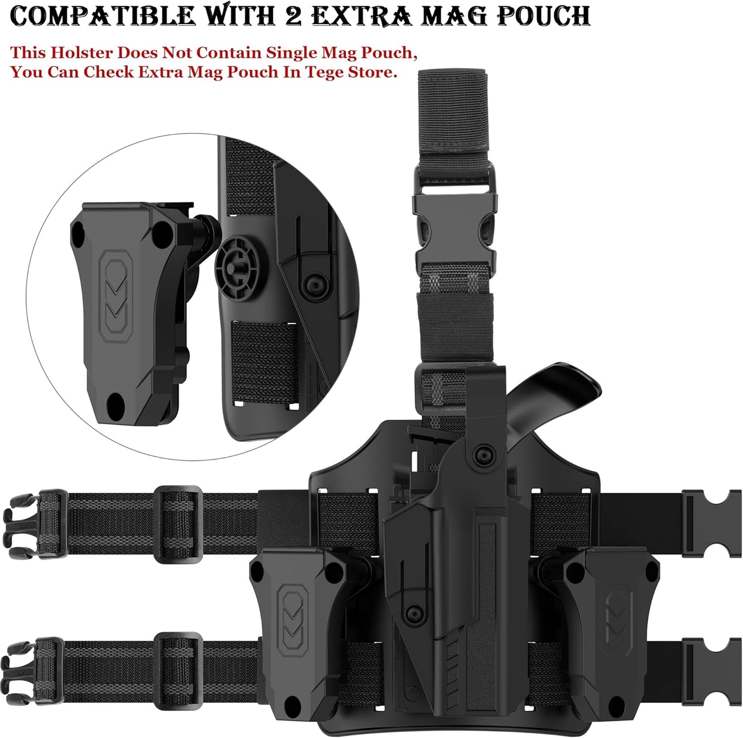 Drop Leg Holster for G17 G19, Tactical Thigh Gun Holsters for Glock 17 19 19X 31 32 44 45 Gen 1-5, for Glock 22 23 Gen 1-4, Level Ⅲ Adjustable Pistol Holster with Non-Slip Strap/Fast Release Buckle