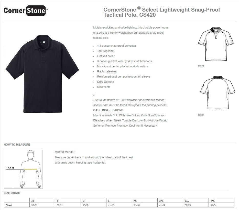 Select Lightweight Snag-Proof Tactical Polo CornerStone ®  - Ref CS420