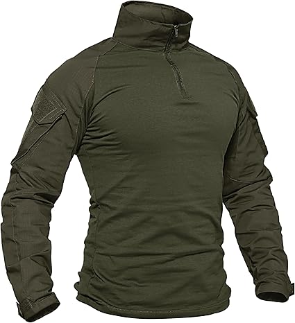 Shirt 1/4 Zip with PoMen's Tactical Shirt Long Sleeve Combatckets Military Army Paintball Airsoft Breathable