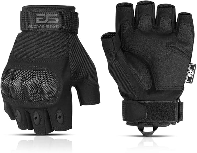 Fingerless Knuckle Tactical Gloves for Men - Motorcycle Gloves for Tactical Shooting, Airsoft, Hunting, Police Work and Hiking