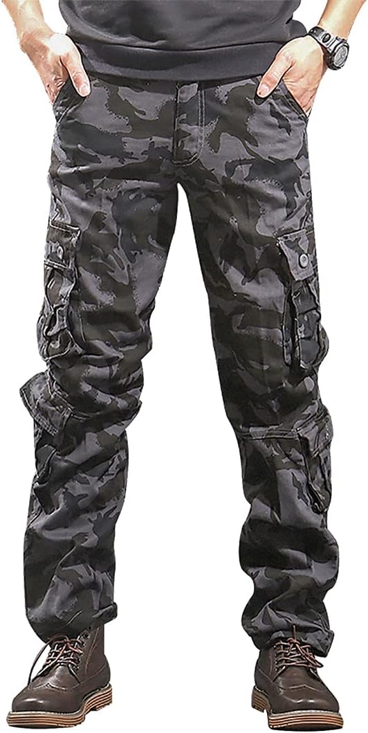 Mens Relaxed-Fit Cargo Pants Multi Pocket Military Camo Combat Work Pants