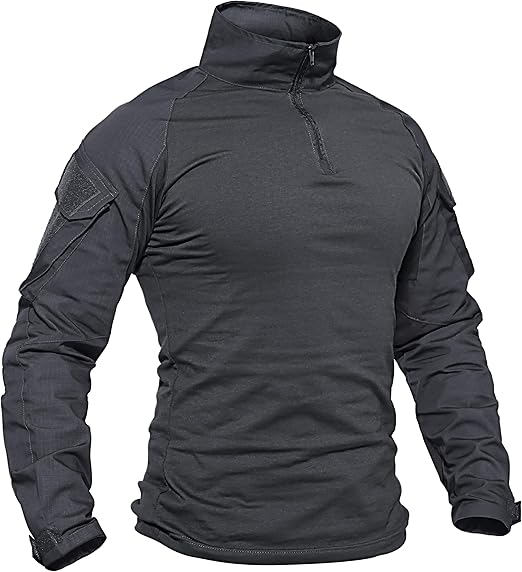 Shirt 1/4 Zip with PoMen's Tactical Shirt Long Sleeve Combatckets Military Army Paintball Airsoft Breathable