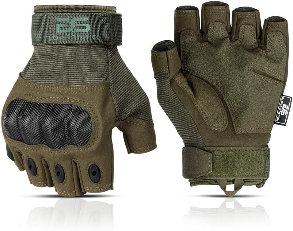 Fingerless Knuckle Tactical Gloves for Men - Motorcycle Gloves for Tactical Shooting, Airsoft, Hunting, Police Work and Hiking