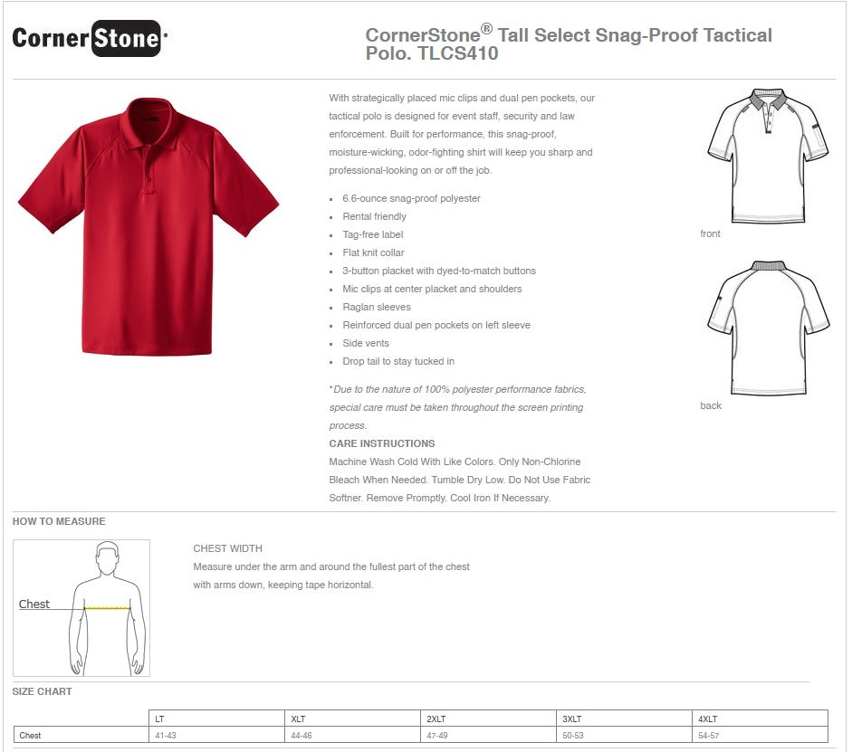 Tall Select Snag-Proof Tactical Polo CornerStone® - Ref TLCS410