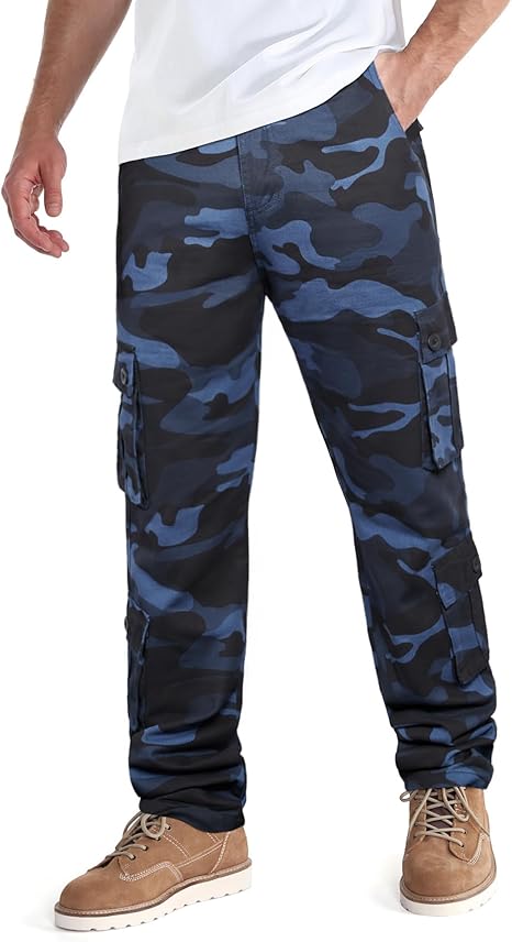 Mens Relaxed-Fit Cargo Pants Multi Pocket Military Camo Combat Work Pants